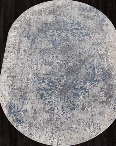 Ковер турецкий 02946B KIRKE (Полиэстер, бежевый, голубой) овальный